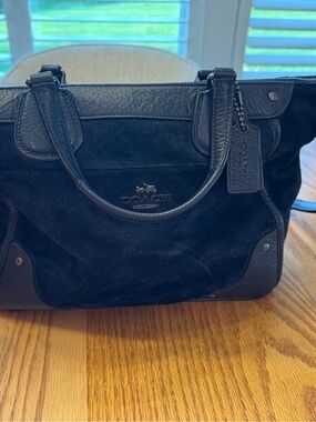 Coach Dark Blue Suede and Leather handbag